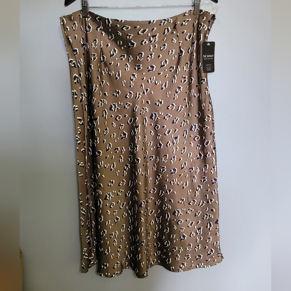 Hayden Brown Leopard Print Midi Skirt Satin Flowy Plus Size 2XL